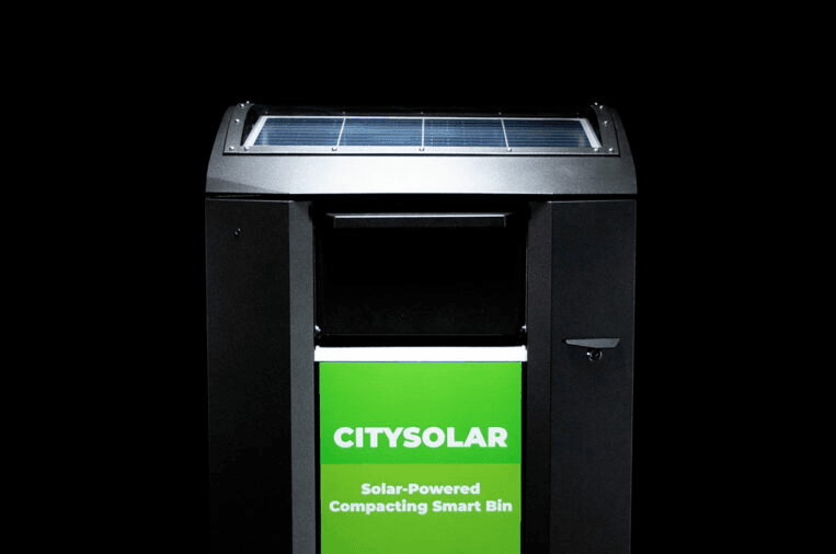 CitySolar Compactador Solar Inteligente - Vista completa del producto con sus componentes principales